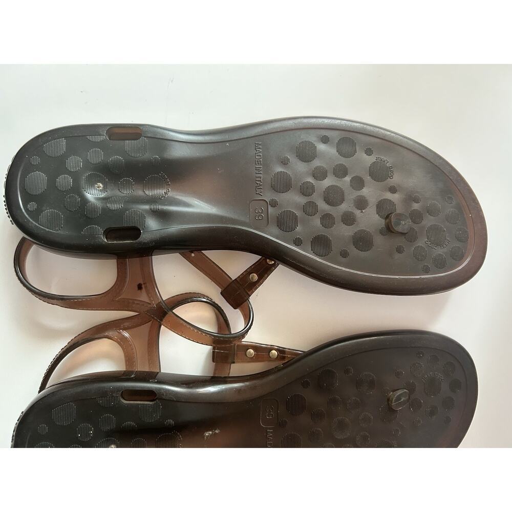 Jimmy Choo Brown Leopard Print Jelly Sandals T-Strap Flat Size 39 Made in Italy - Picture 7 of 9